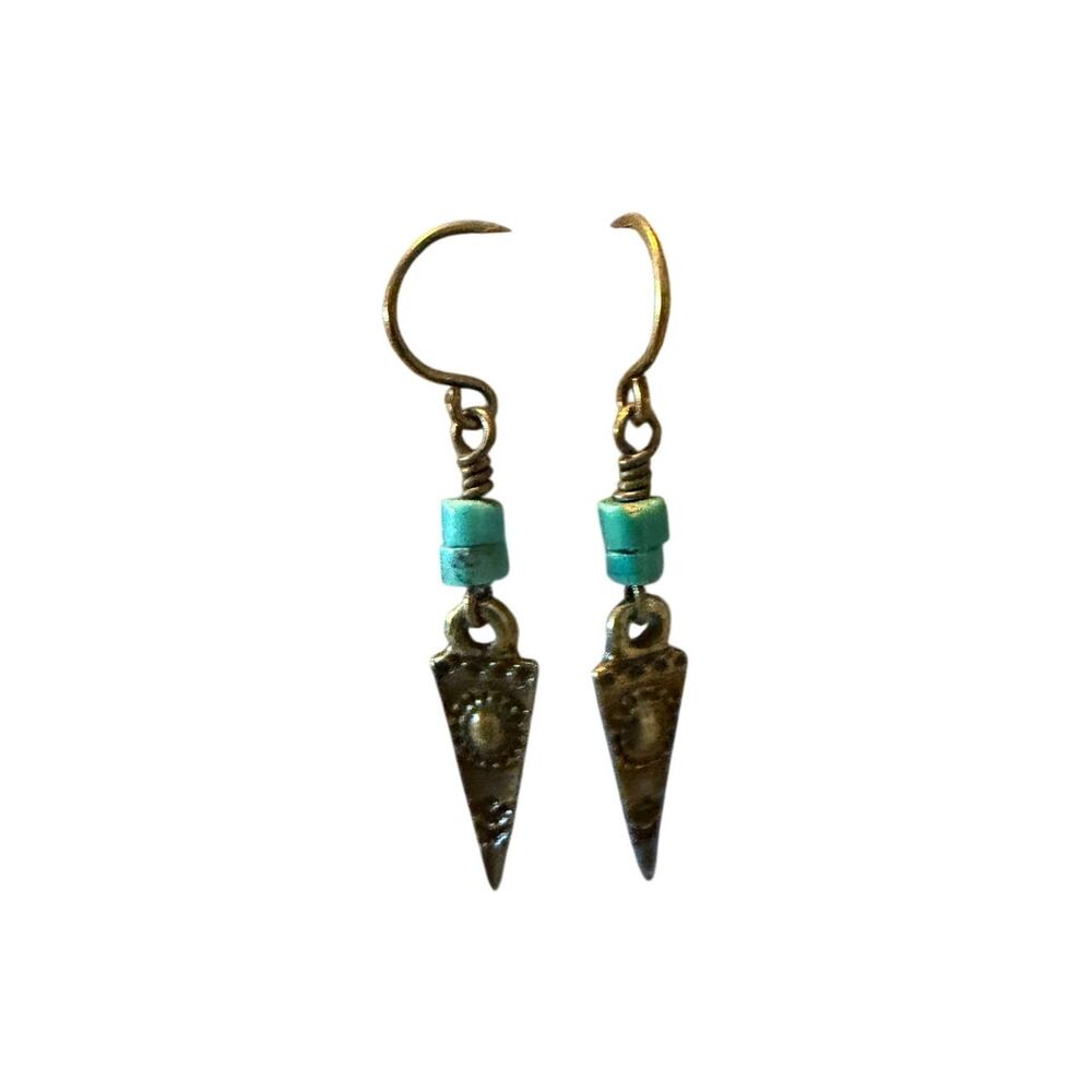 Antique Silver Artisan Earrings with Turquoise Beads - NWT